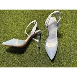 Gianni Binni Women’s Blue Patent Slingback Pumps Size 7.5 M Clear Acrylic Heel